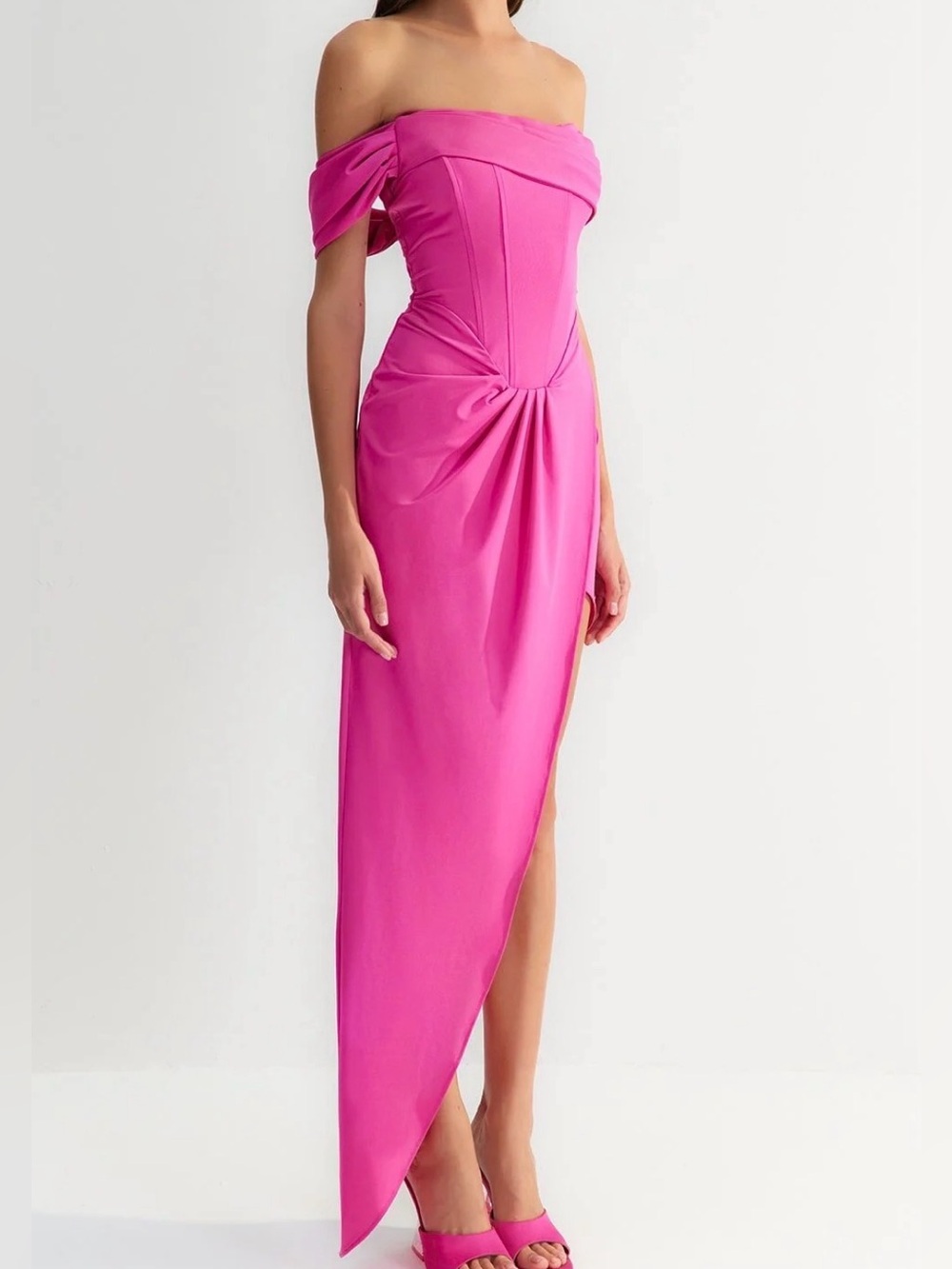 Trendyol Hot Pink Asymmetrical Draped Dress